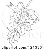 Clipart Of Black And White Christmas Holly Royalty Free Vector Illustration