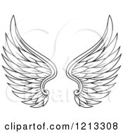 Clipart Of A Pair Of Black Feathered Wings 9 Royalty Free Vector Illustration