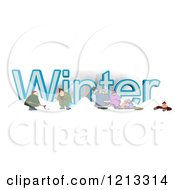 Poster, Art Print Of Family And Men Shoveling Snow By The Word Winter
