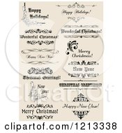 Clipart Of Vintage Christmas And New Year Greetings On Tan Royalty Free Vector Illustration