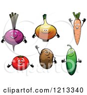 Clipart Of Beet Onion Carrot Tomato Potato And Cucumber Mascots Royalty Free Vector Illustration