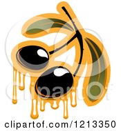 Clipart Of Black Olives With Leaves And Dripping Oil Royalty Free Vector Illustration