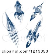 Poster, Art Print Of Retro Blue Space Rockets 2