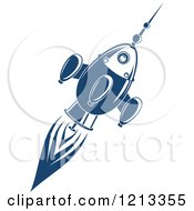 Poster, Art Print Of Retro Blue Space Rocket 6