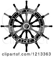 Clipart Of A Black And White Ship Steering Wheel Helm 4 Royalty Free Vector Illustration