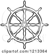 Clipart Of A Black And White Ship Steering Wheel Helm 3 Royalty Free Vector Illustration