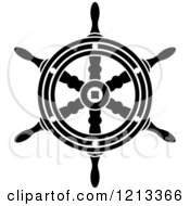 Clipart Of A Black And White Ship Steering Wheel Helm Royalty Free Vector Illustration
