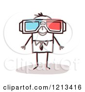 Poster, Art Print Of Stick People Man Wearing 3d Movie Glasses