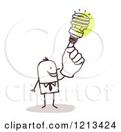 Poster, Art Print Of Creative Stick People Man With A Spiral Light Bulb Hand