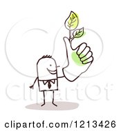 Poster, Art Print Of Stick People Man With A Green Thumb And Leaves