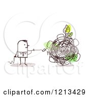 Stick People Man Untangling A Green Leaf From A Knot