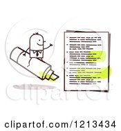 Poster, Art Print Of Stick People Business Man Riding A Marker By A Document