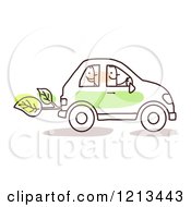 Poster, Art Print Of Stick People Man Driving A Passenger In A Green Car