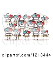 Clipart Of Stick People Wearing 3d Glasses In A Movie Theater Royalty Free Vector Illustration