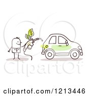 Clipart Of A Stick People Man Putting Biofuel In His Green Car Royalty Free Vector Illustration by NL shop