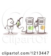 Clipart Of A Stick People Man At A Biofuel Gas Station Royalty Free Vector Illustration