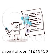 Poster, Art Print Of Stick People Woman Holding A Questionnaire