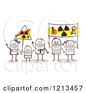 Poster, Art Print Of Stick People Family Wearing Masks And Holding Anti Nuclear Energy Signs