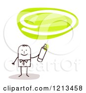 Poster, Art Print Of Stick People Man Holding A Marker Under A Green Oval