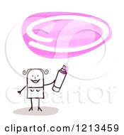 Clipart Of A Stick People Woman Holding A Marker Under A Pink Oval Royalty Free Vector Illustration