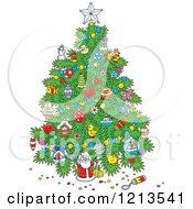 Cartoon Of A Christmas Tree With Various Ornaments Royalty Free Vector Clipart