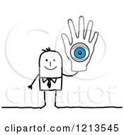 Poster, Art Print Of Stick People Business Man Holding Up A Hand With A Blue Eye
