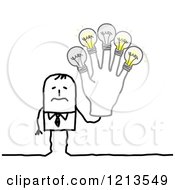 Stick People Business Man Trembling And Holding Burning Out Lightbulb Fingers