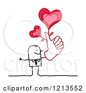 Poster, Art Print Of Stick People Business Man Holding A Thumb Up With Hearts