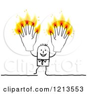 Poster, Art Print Of Stick People Business Man Holding Up Burning Finger Candle Hands