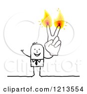Poster, Art Print Of Stick People Business Man Holding Up Two Burning Finger Candles