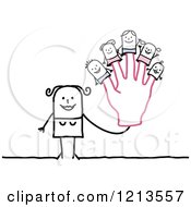 Stick People Woman Holding Up A Hand With Family Finger Puppets
