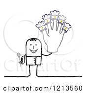 Poster, Art Print Of Stick People Man Chef Holding Up A Five Star Hat Hand