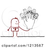 Poster, Art Print Of Stick Business Man Wearing Finger Puppet People On His Hand