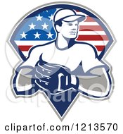 Poster, Art Print Of Retro Baseball Player Pitcher Over An American Flag Design