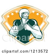 Poster, Art Print Of Retro American Football Player Runningback With A Ball Over A Shield Of Rays And Stars