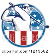 Clipart Of A Retro Golfer Swinging In An American Stars And Stripes Circle Royalty Free Vector Illustration