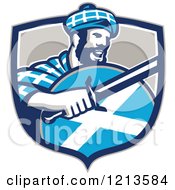 Poster, Art Print Of Scottish Highlander In A Tartan With A Sword And Shield In A Crest