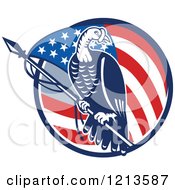 Poster, Art Print Of Retro Turkey Bird On A Pole Over An American Flag Circle