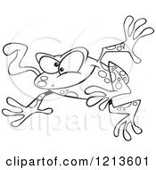 Cartoon Of A Black And White Leaping Frog With His Tongue Hanging Out Royalty Free Vector Clipart