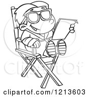 Cartoon Of A Black And White Child Actor Reading A Script In A Directors Chair Royalty Free Vector Clipart