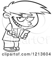 Cartoon Of A Black And White Grinning Boy Playing Go Fish Royalty Free Vector Clipart by toonaday