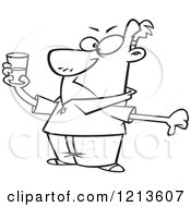 Cartoon Of A Black And White Pessimistic Man Holding A Glass And Seeing It As Half Full Royalty Free Vector Clipart