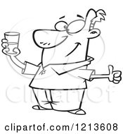 Poster, Art Print Of Black And White Optimistic Man Holding A Glass And Seeing It As Half Full