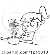 Cartoon Of A Black And White Girl Making Macaroni And Cheese Royalty Free Vector Clipart