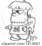 Cartoon Of A Black And White Frankenstein Kid Walking To School Royalty Free Vector Clipart