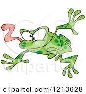 Poster, Art Print Of Leaping Green Frog With His Tongue Hanging Out