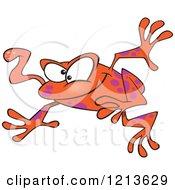 Cartoon Of A Leaping Orange Frog With His Tongue Hanging Out Royalty Free Vector Clipart