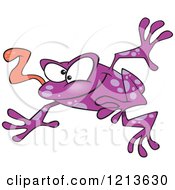 Poster, Art Print Of Leaping Purple Frog With His Tongue Hanging Out