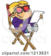 Cartoon Of A Caucasian Child Actor Reading A Script In A Directors Chair Royalty Free Vector Clipart