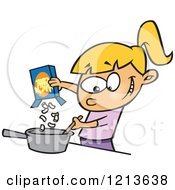 Poster, Art Print Of Caucasian Girl Making Macaroni And Cheese